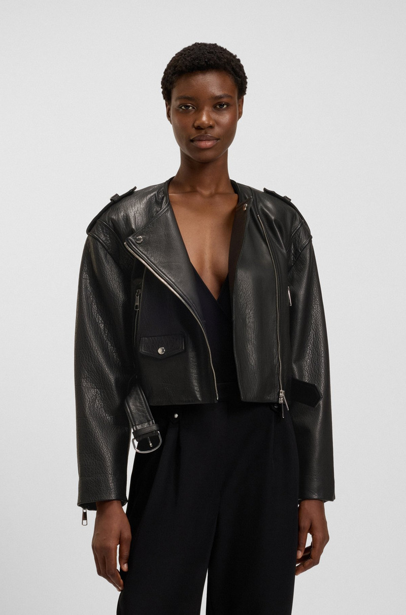 GRAINED-LEATHER BIKER JACKET WITH CROPPED LENGTH 2