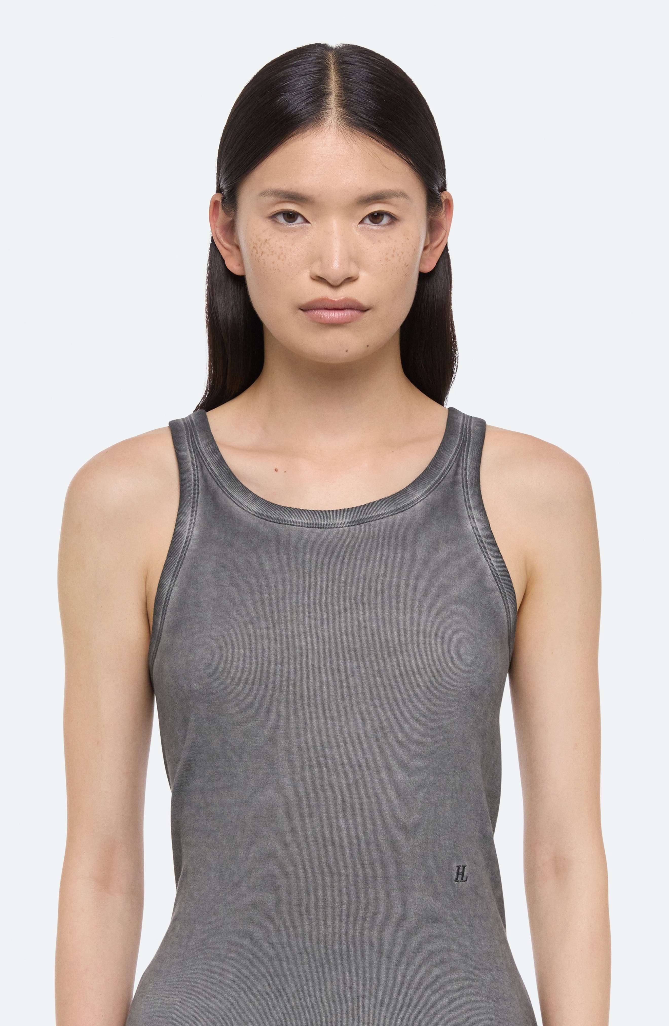 Helmut Lang Garment Dyed Racerback Pima Cotton Tank Top in Gunmetal at Nordstrom - 4