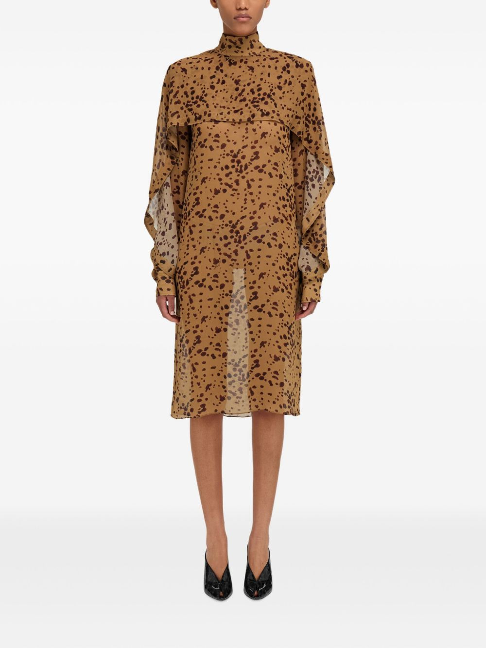 orchid-print cape midi dress - 2