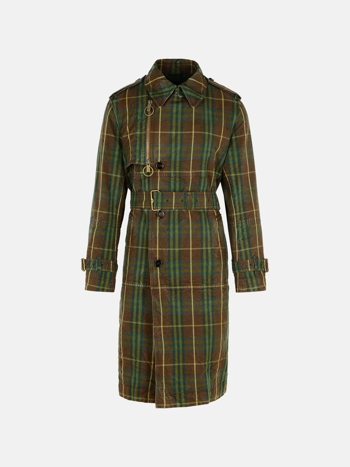 'CHECK' DARK GREEN COTTON TRENCH COAT - 1