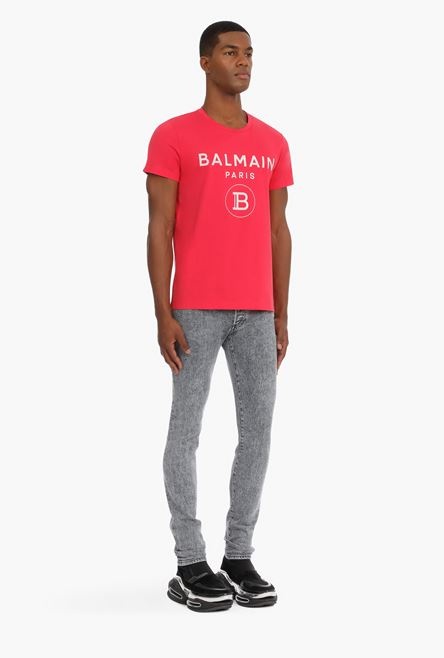 Slim gray cotton jeans with Balmain monogram - 7