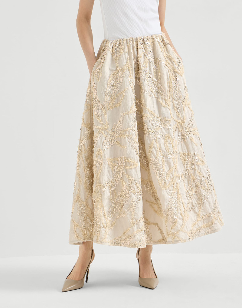Techno cotton poplin skirt with dazzling seabed embroidery 2