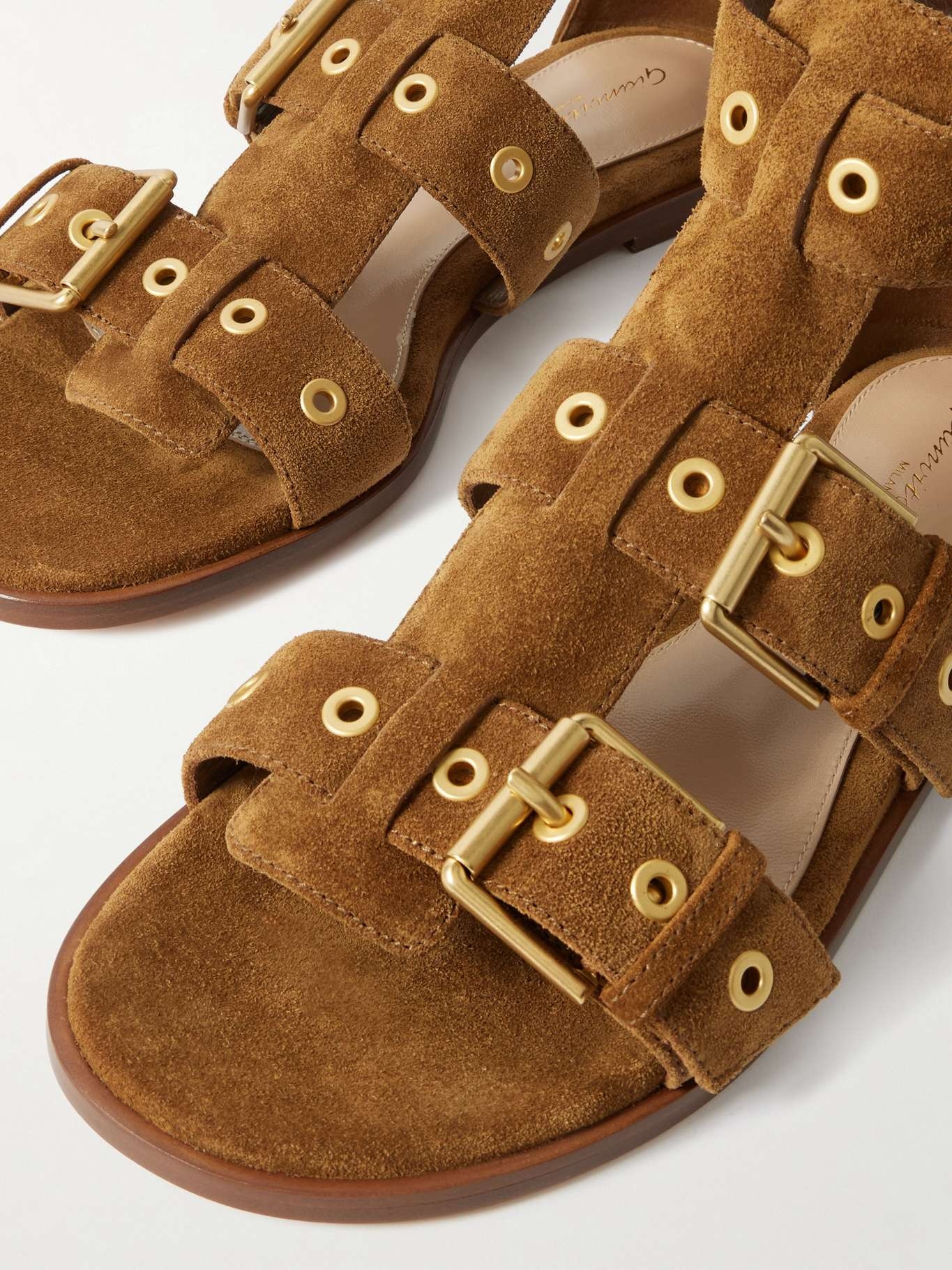 Buckled suede sandals Camel - 4