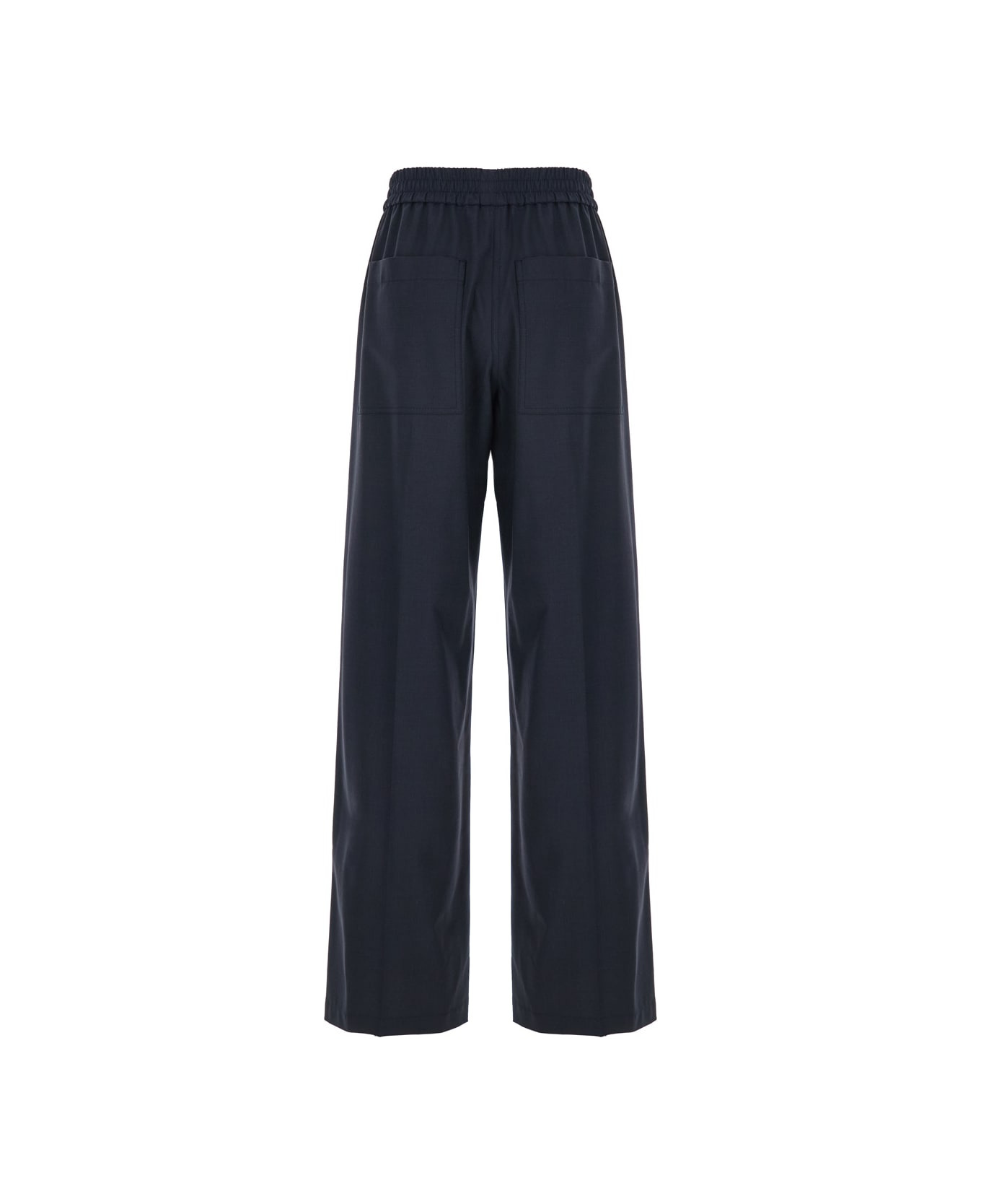 Blue Pants With Elastic Waist In Wool Blend Stretch Woman - 2
