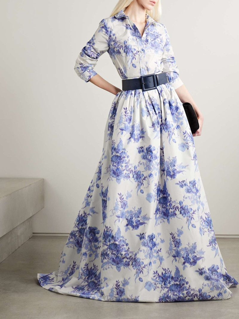CAROLINA HERRERA Icon floral-print taffeta shirt Blue outlook