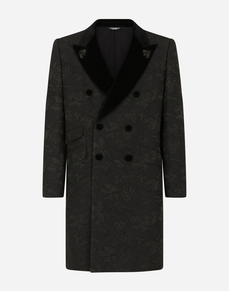 Double-breasted jacquard tuxedo coat with patch embellishment - 2