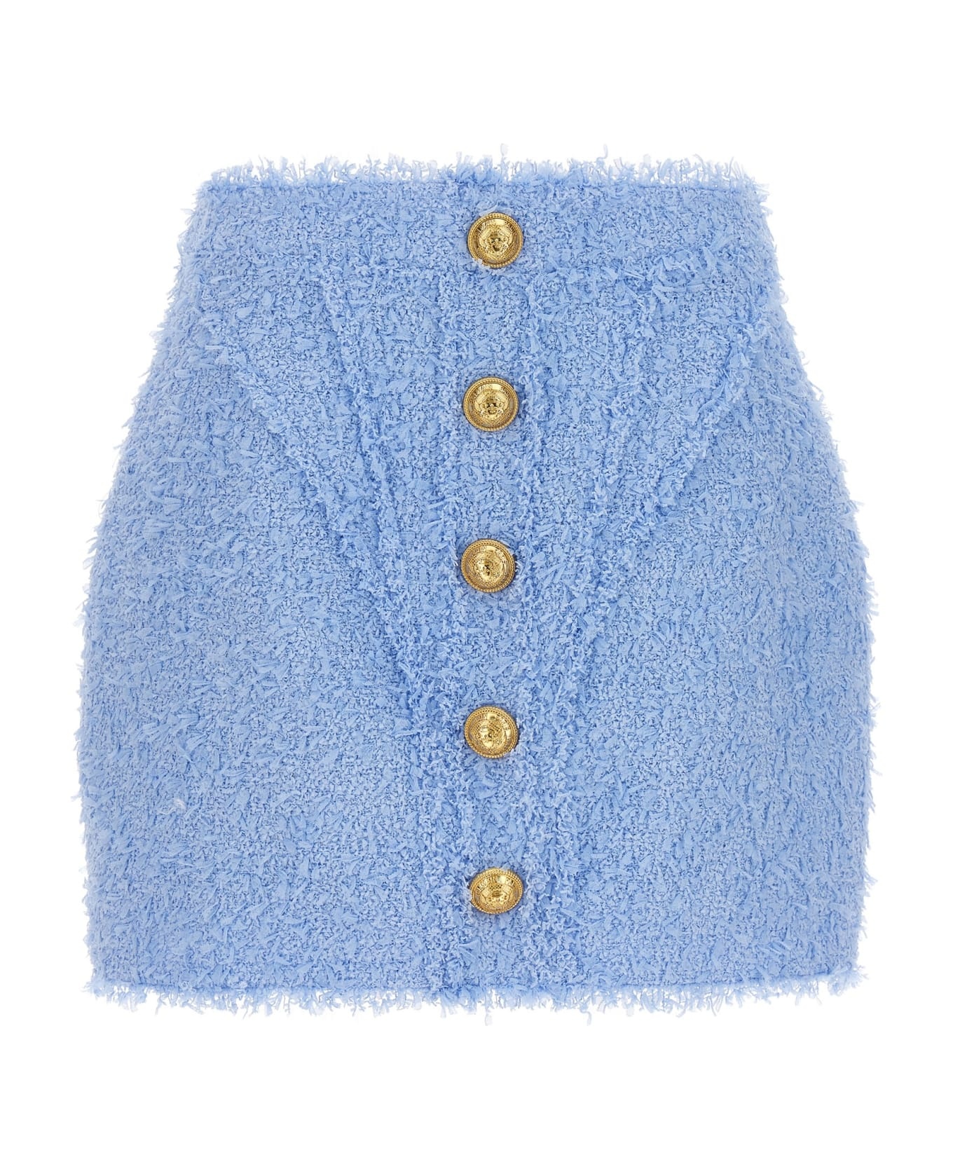 Light Blue Tweed Skirt With Gold Buttons - 1