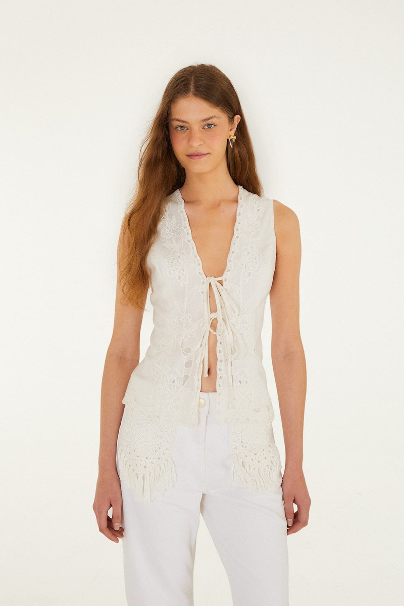 Off-White Embroidered Lenzing Ecovero Euroflax Blouse 1