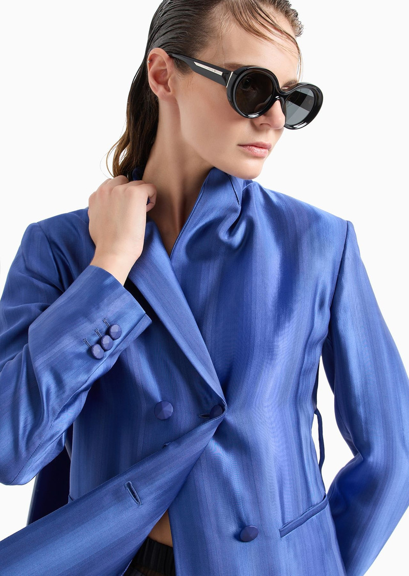 Long double-breasted jacket in jacquard viscose with diagonal gradient-effect motif 5