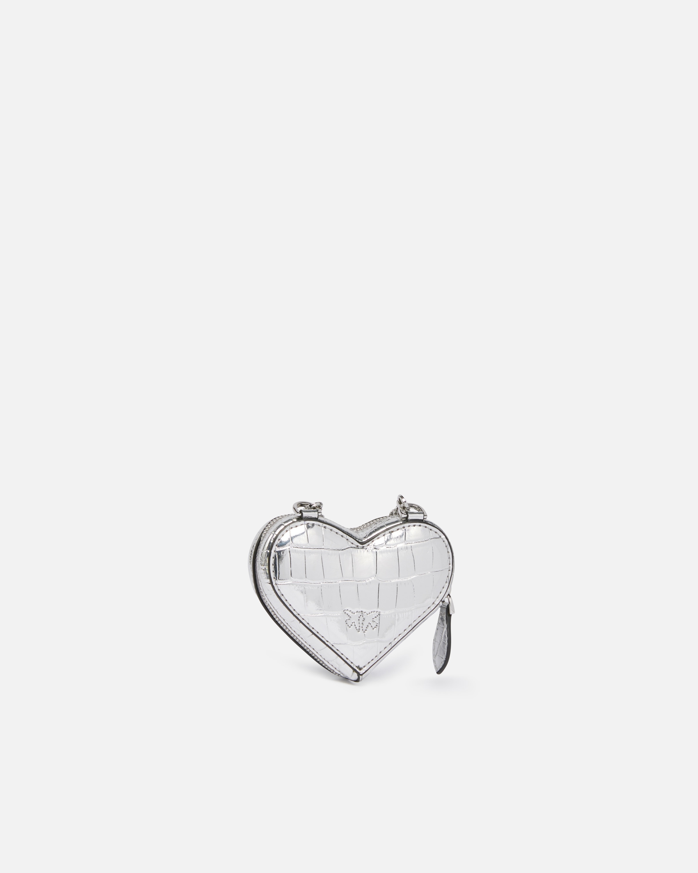 SILVER MIRROR-FINISH LEATHER HEART-SHAPED COIN PURSE - 2