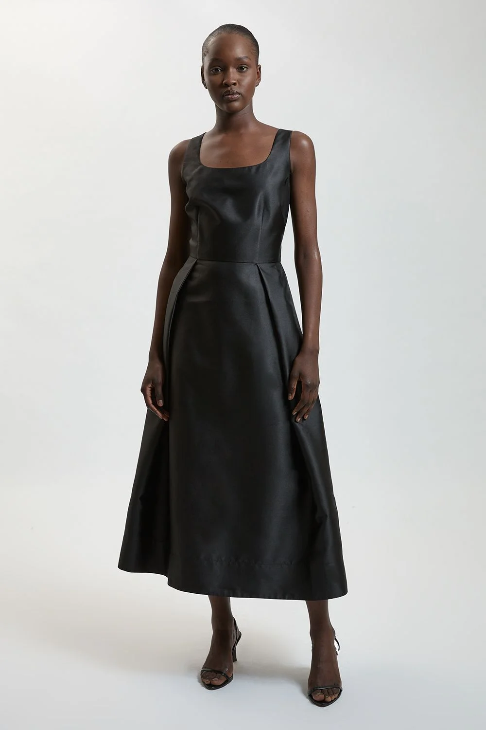 Structured Satin Full Skirted Midi Dress - 1