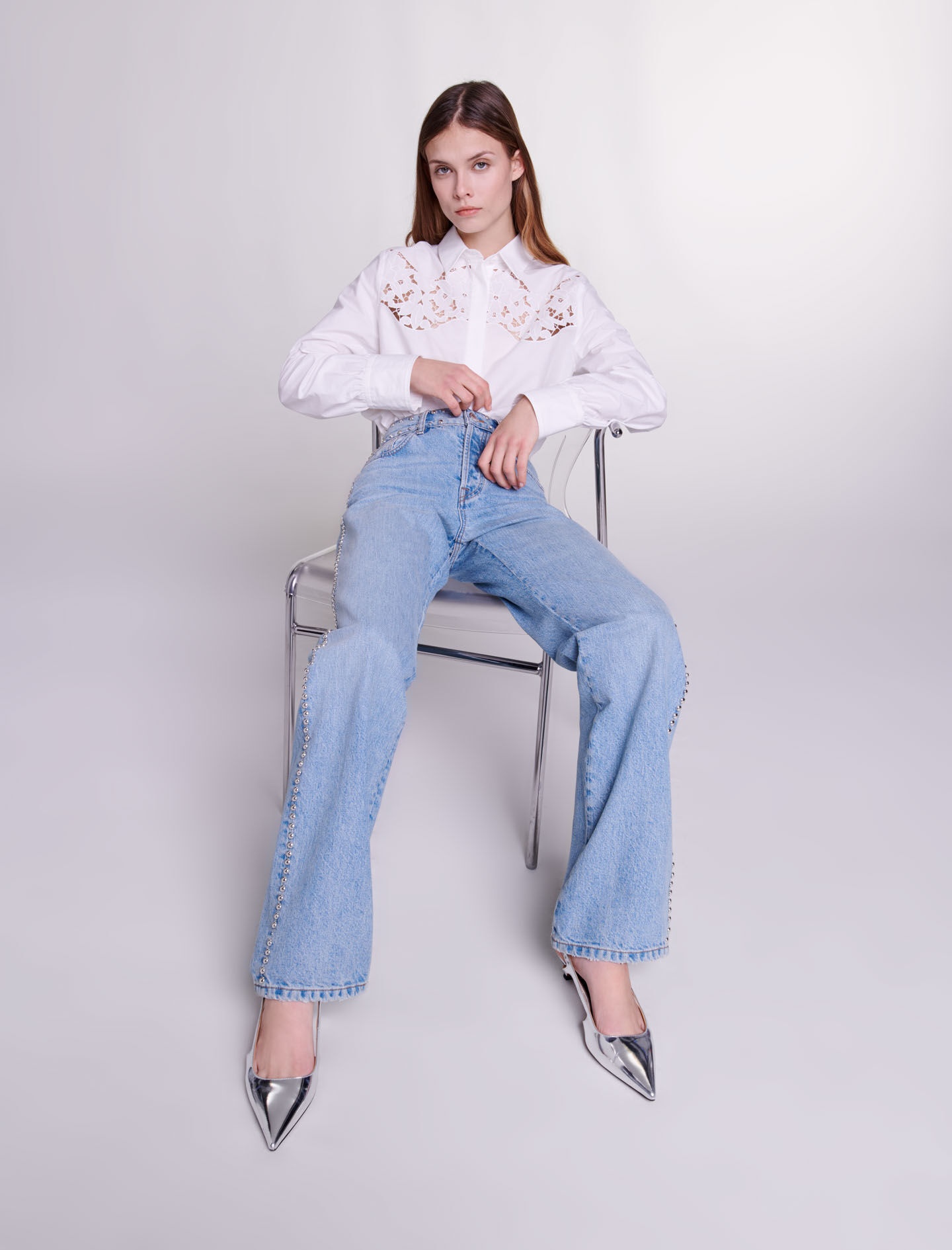 Wide-leg studded jeans - 3