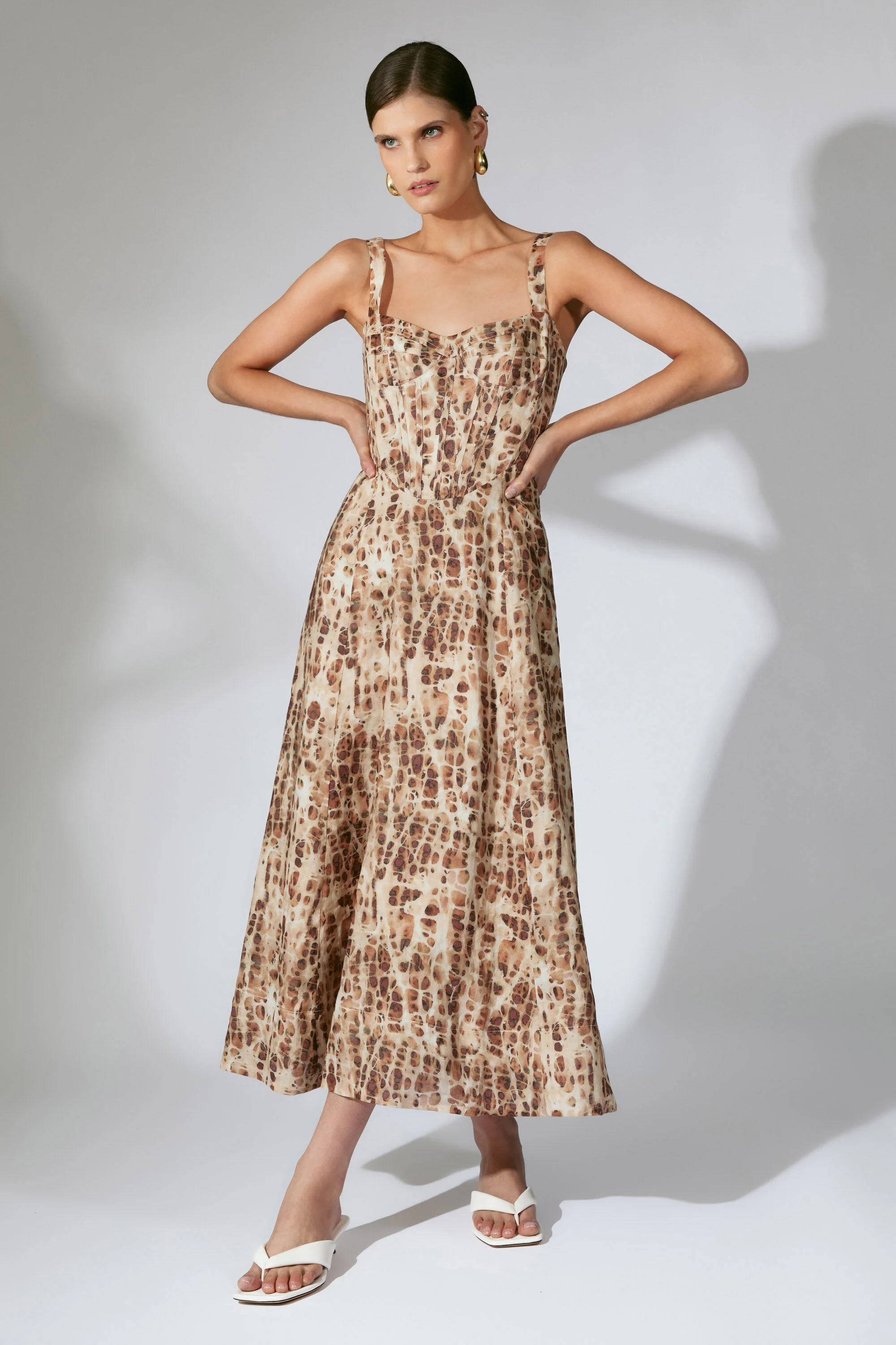 Lilah Corset Midi Dress In Pebble Print - 1