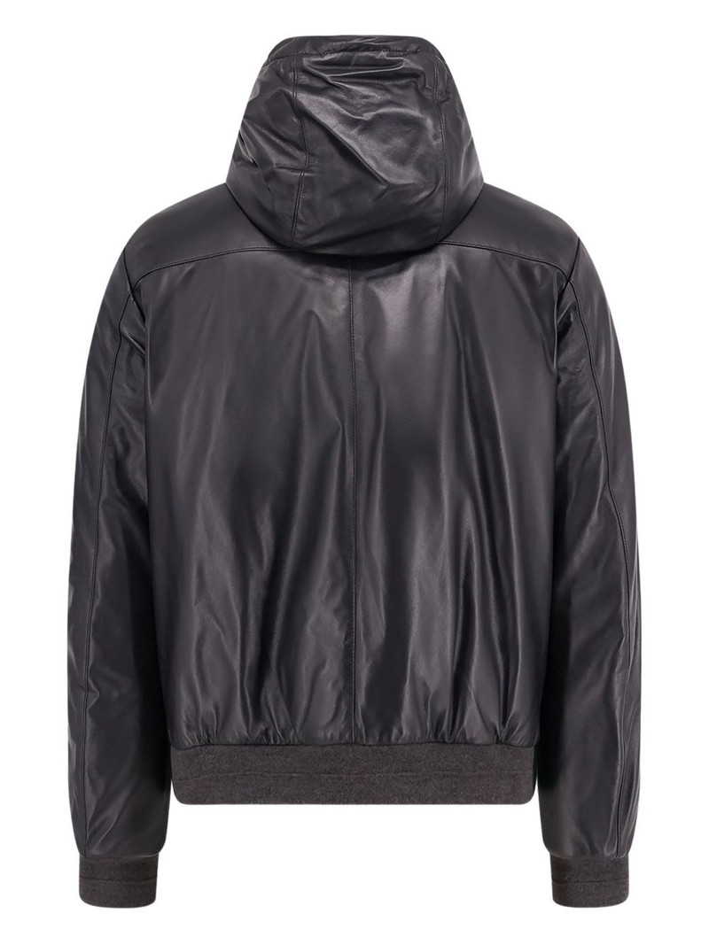 CORNELIANI lined hooded leather jacket outlook