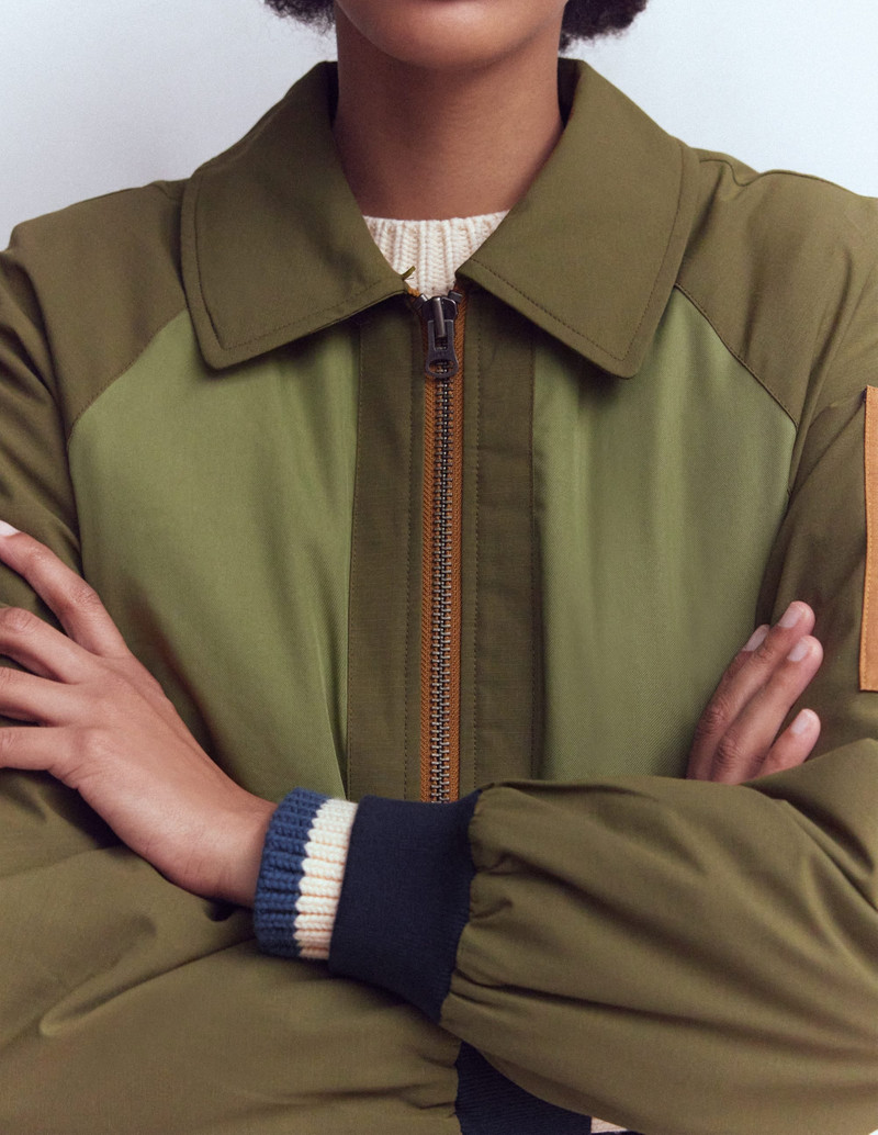Borg Detail Bomber Jacket-Woodland Green 3