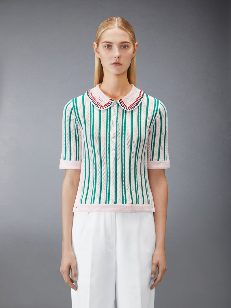Thom Browne CROCHET STITCH RWB STRIPE POLO outlook