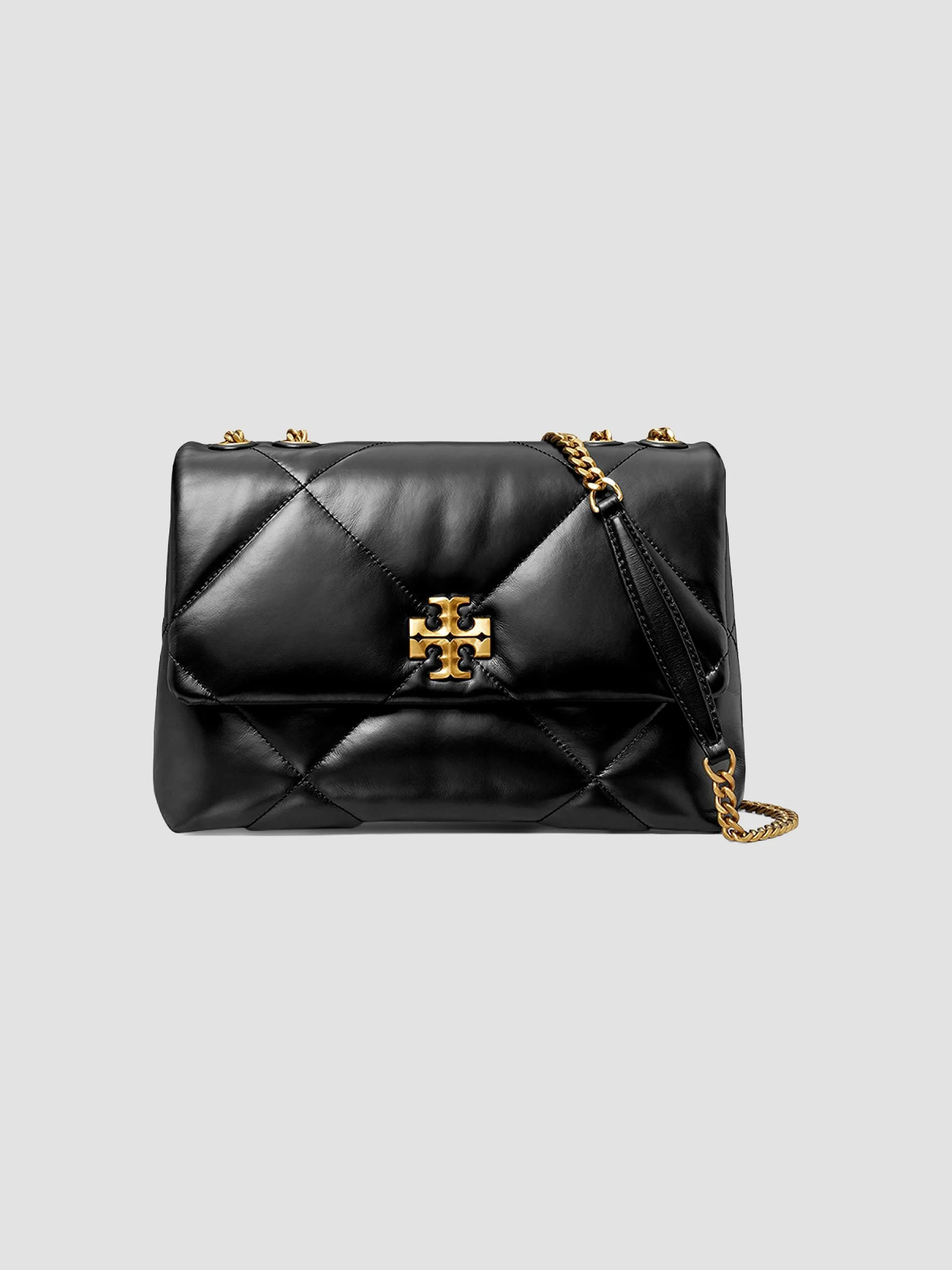 Women's Large Kira Diamond Leather Shoulder Bag - Black - 1