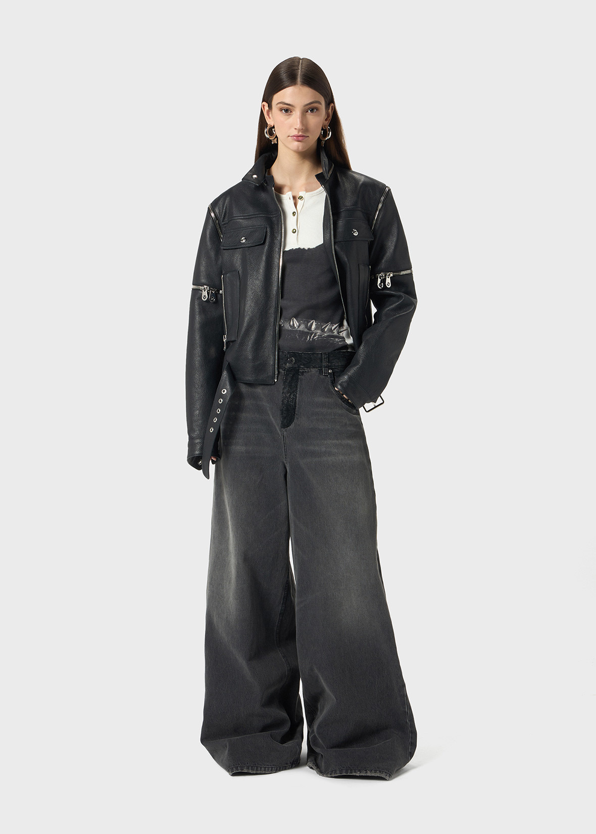 SUPERWIDE-LEG JEANS WITH LACE DETAILS - 2