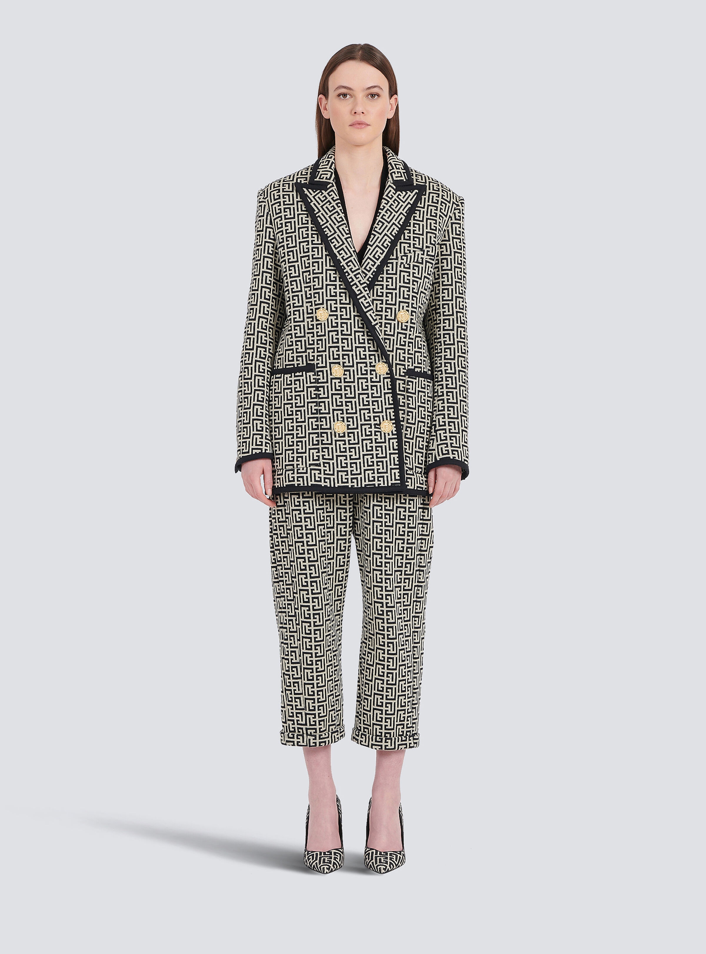 Cotton boyfriend jacket with Balmain monogram - 3