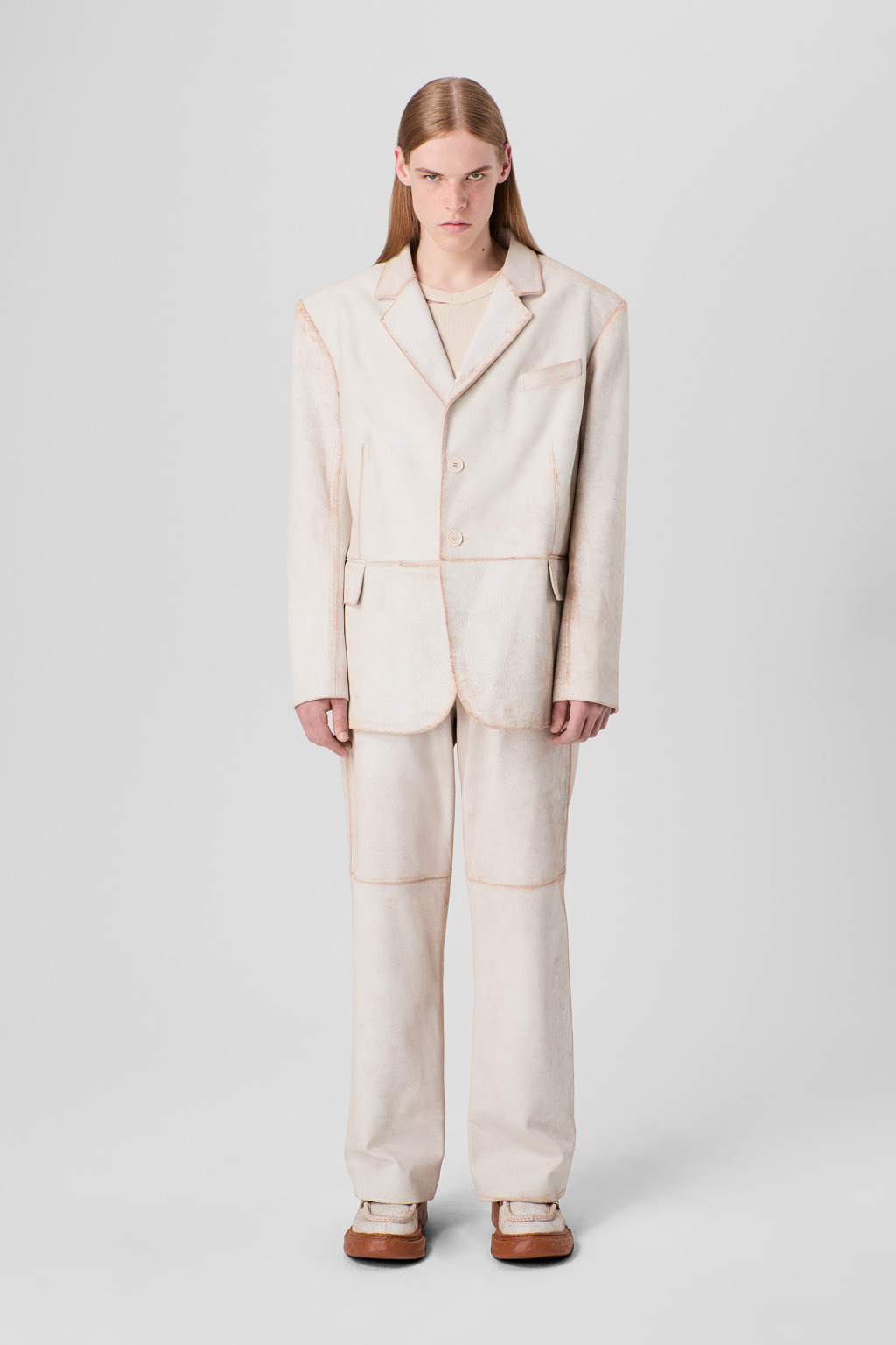 White cracked leather blazer - 4