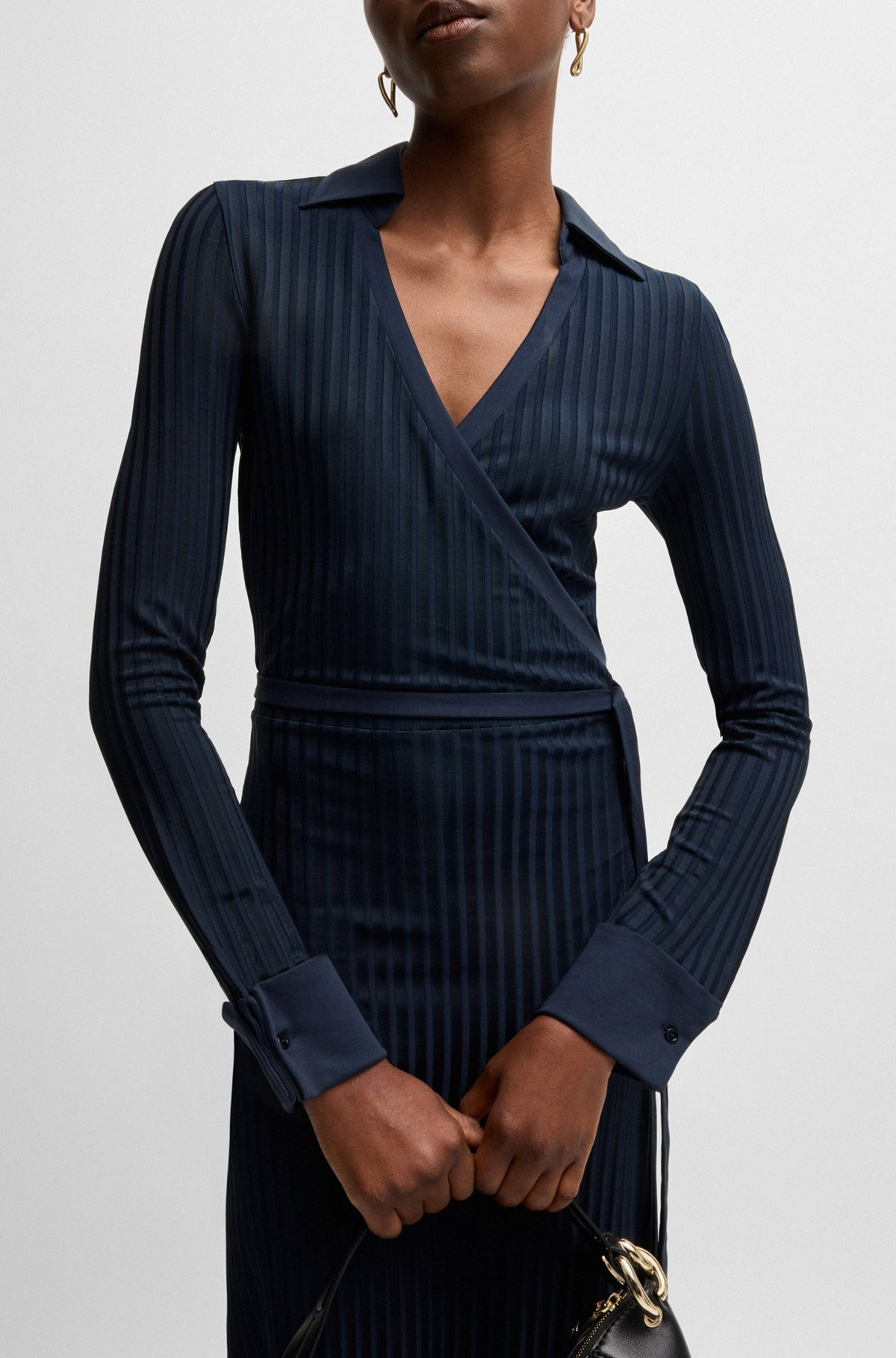WRAP DRESS IN LUSTROUS RIBBED JERSEY - 6