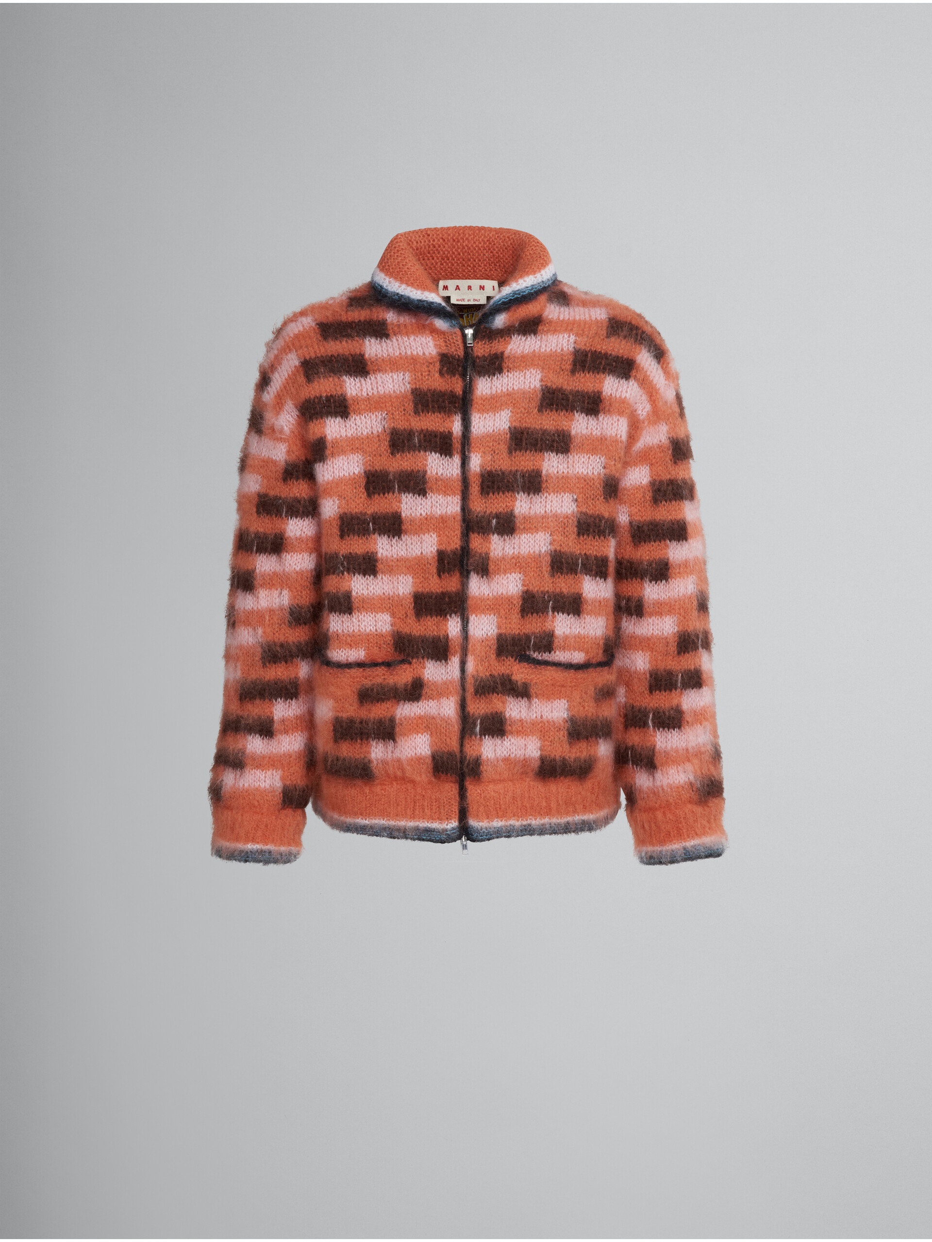 RED MOHAIR ZIPPED JACKET - 1