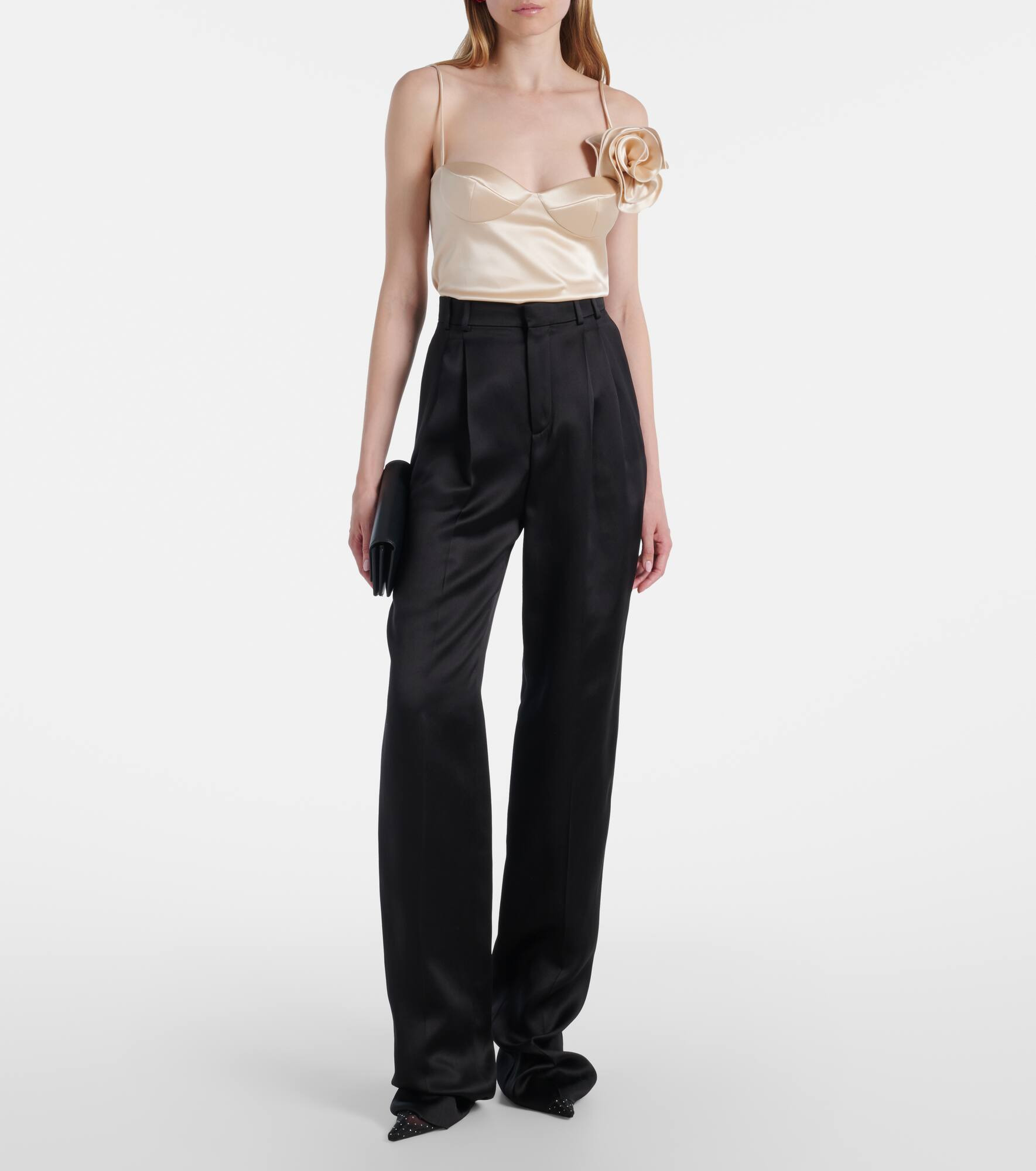 Floral-appliqué silk-blend satin top - 2