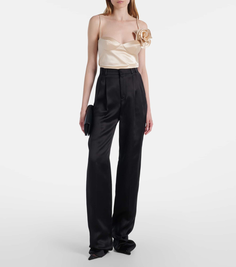 MAGDA BUTRYM Floral-appliqué silk-blend satin top outlook