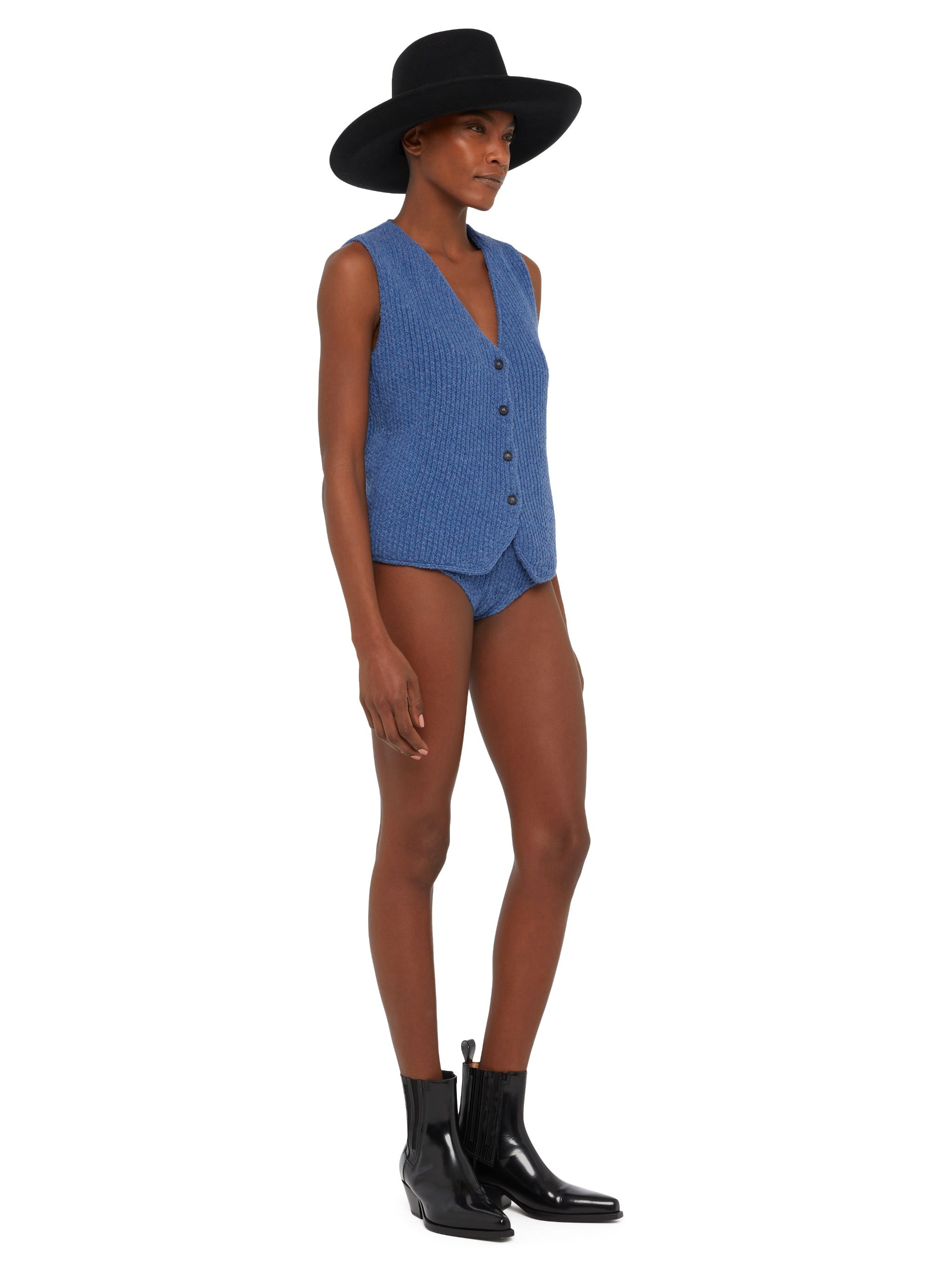 Knitted Ribbed Denim-No-Denim Vest - 5
