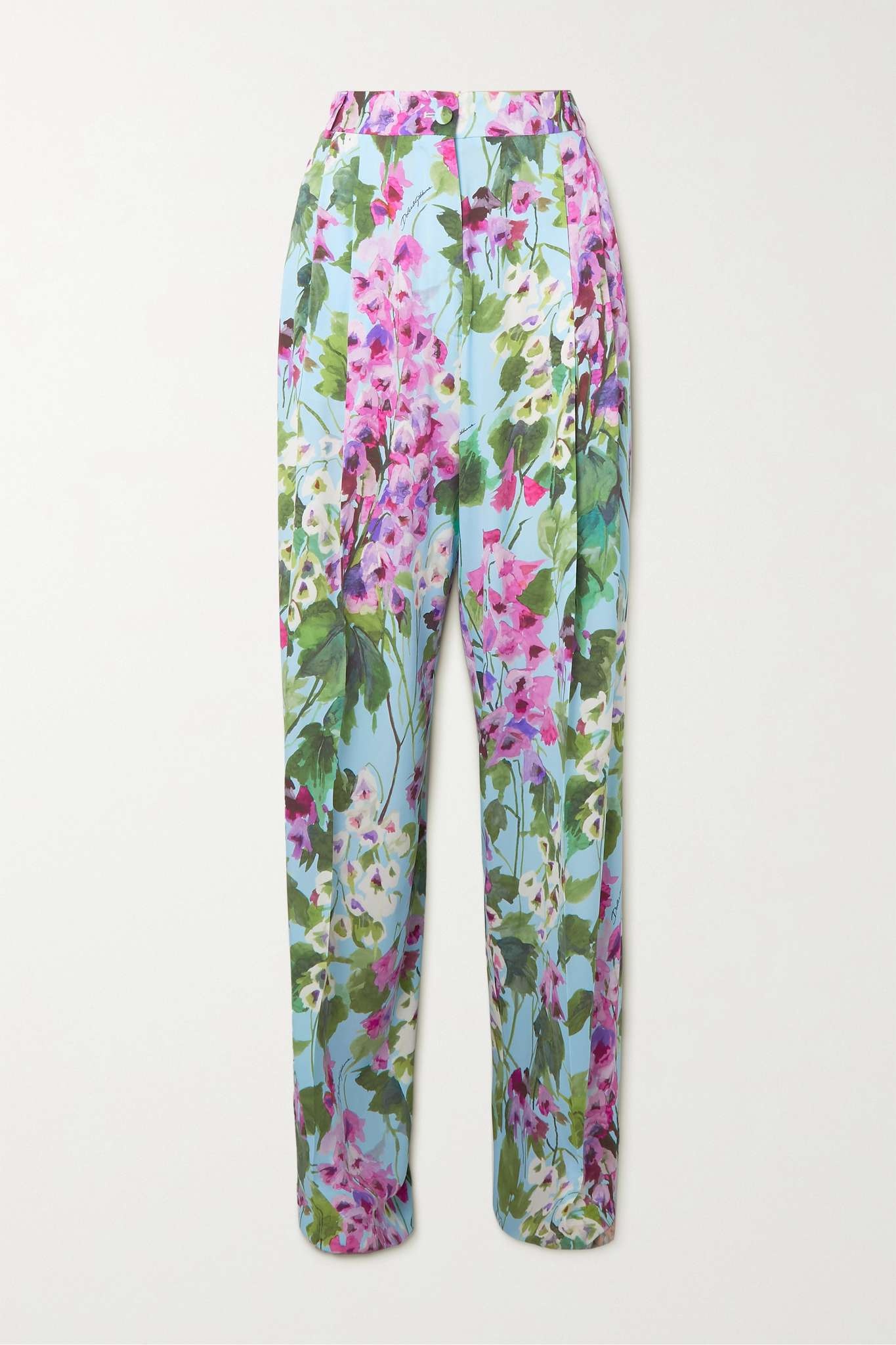 Floral-print silk-blend charmeuse wide-leg pants - 1