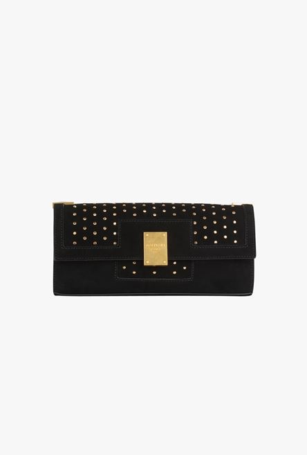 Black suede and gold-tone polka dot 1945 clutch bag - 1