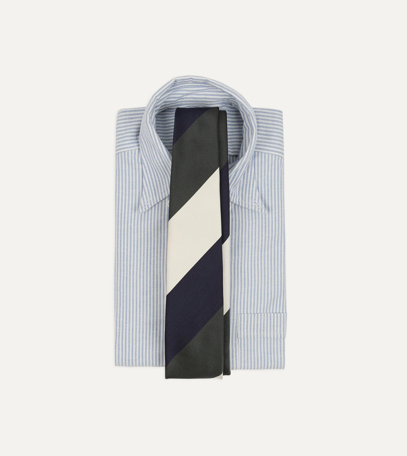 Drake's Navy and Ecru Block Stripe Repp Silk Tipped Tie outlook