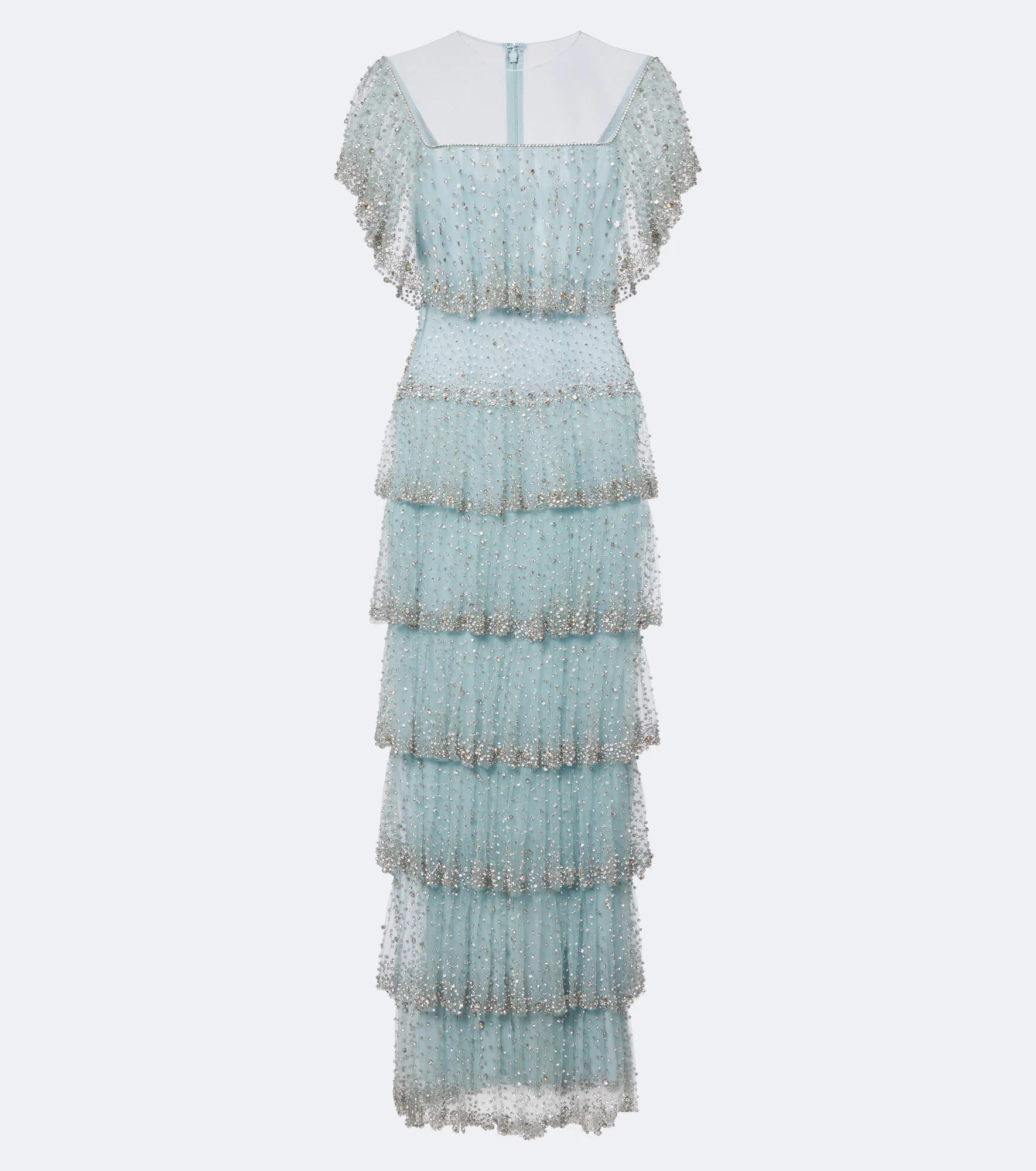 Crystal-embellished tiered mesh gown - 1