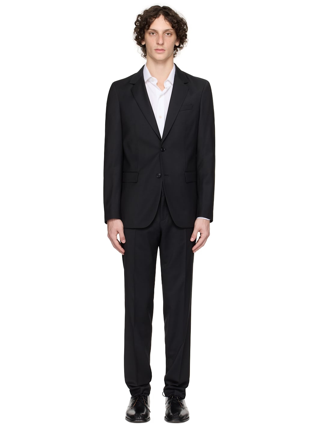 Black Slim-Fit Micro-Pattern Virgin Wool Suit - 1