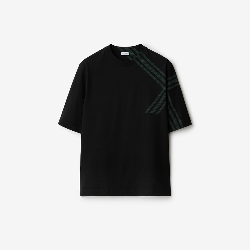 Check Sleeve Cotton T-shirt 1