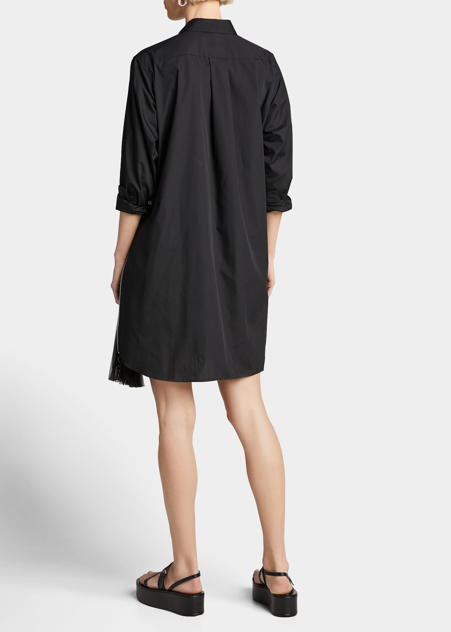 Pleated-Side Long Button-Front Shirtdress - 2