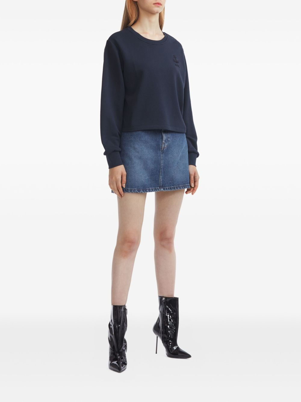 anchor-embroidered cropped sweatshirt - 2