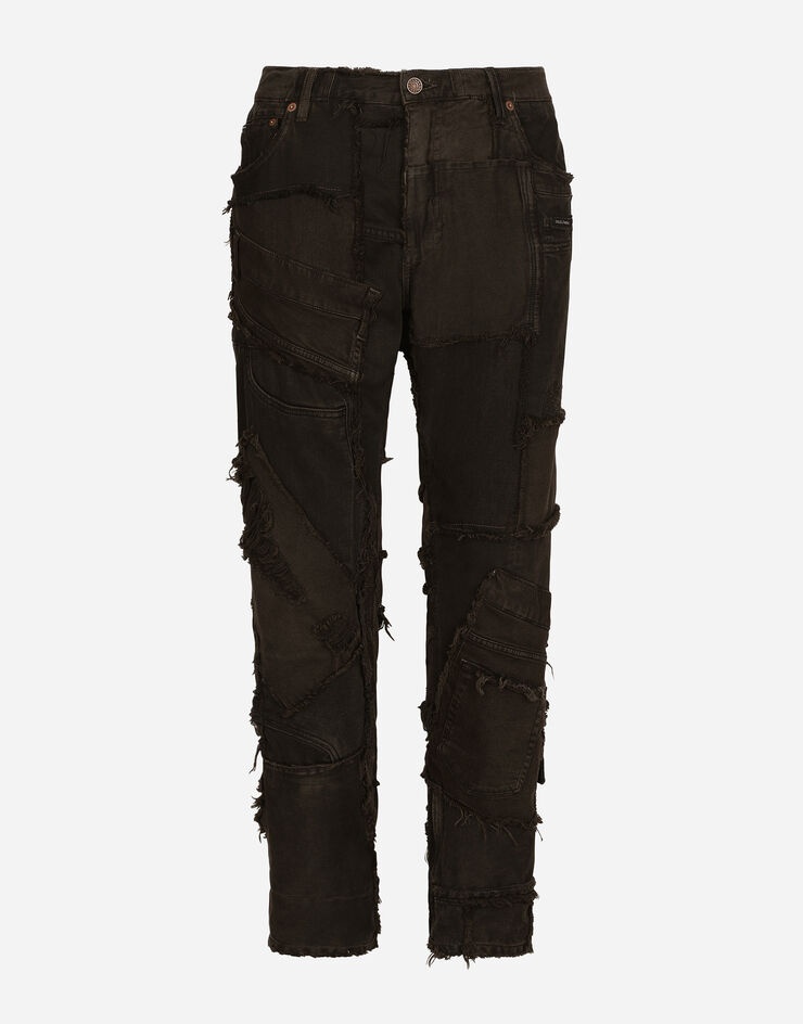 Loose overdyed patchwork denim jeans - 1