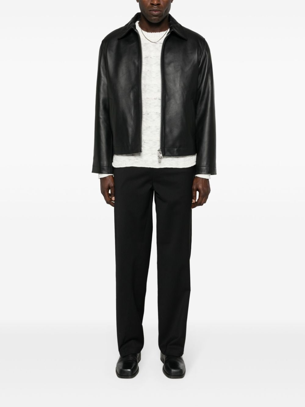 zip-up leather jacket - 2