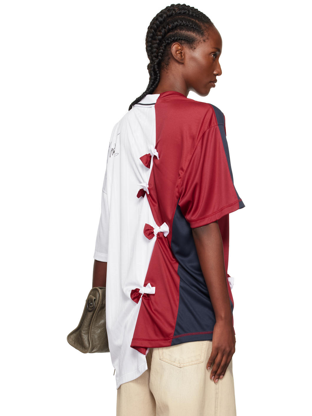 White & Burgundy Collage Football Top - 3