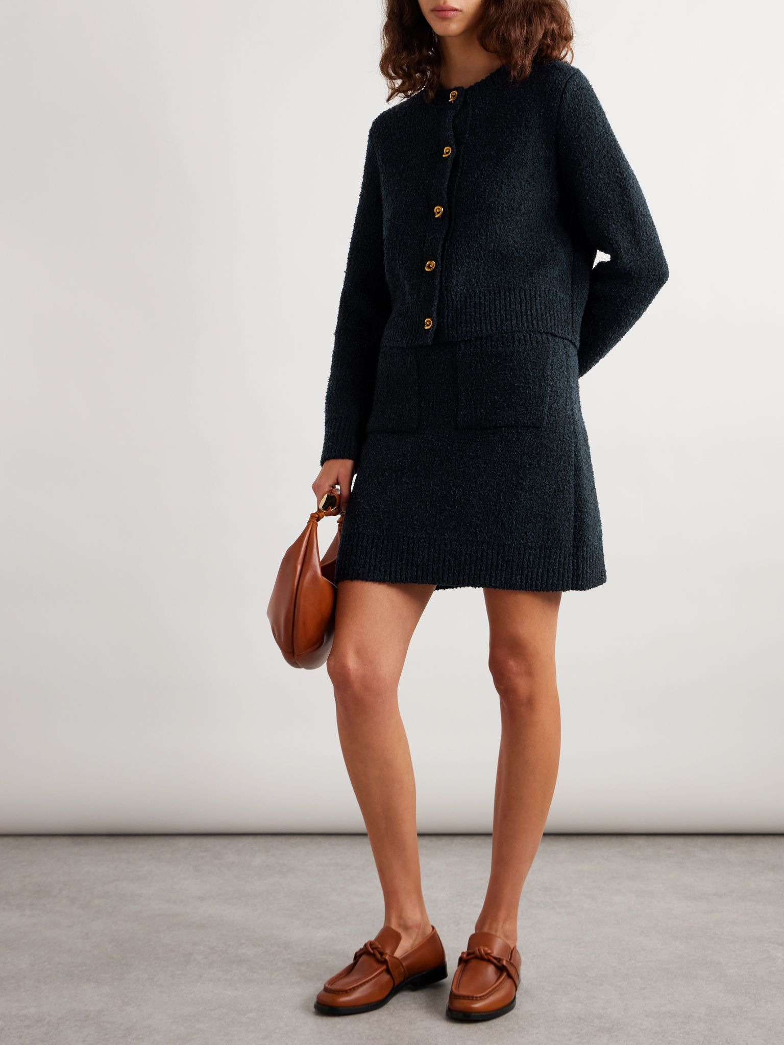 Wool-blend bouclé cardigan Navy - 2