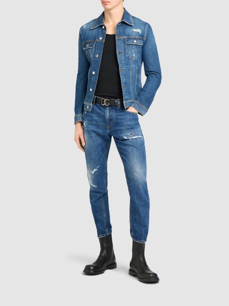 Distressed denim five pocket jeans - 2