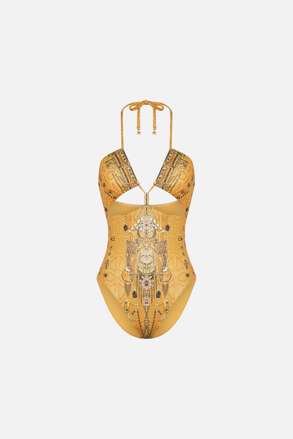CUT OUT HALTER ONE PIECE WITH TRIM - 1