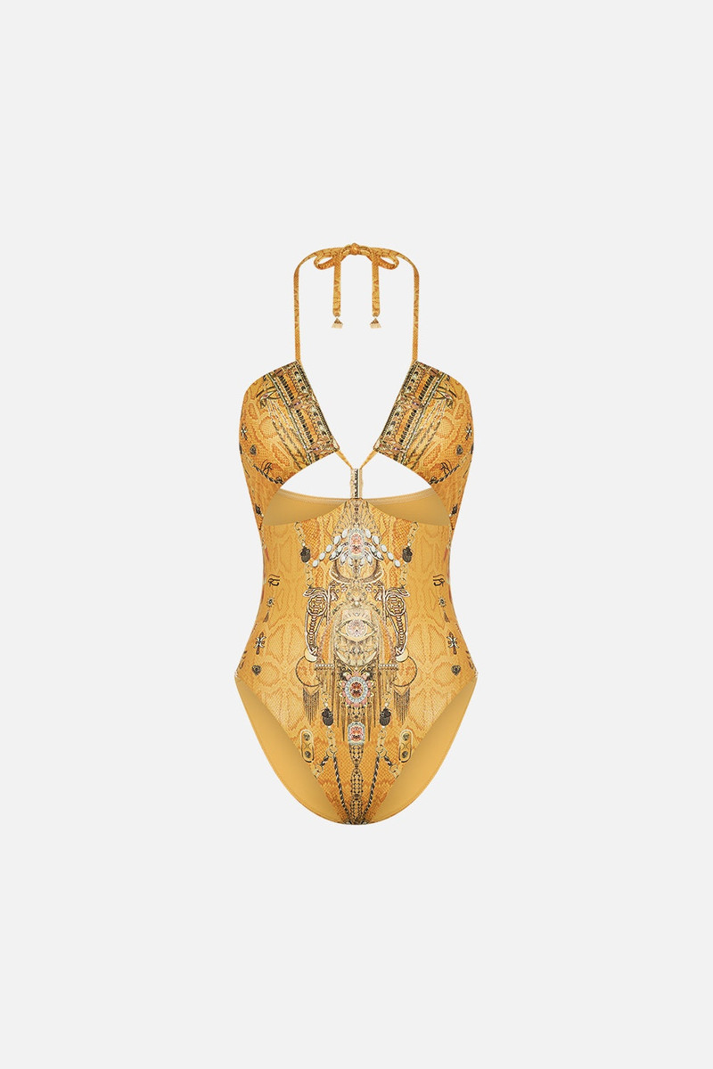 CUT OUT HALTER ONE PIECE WITH TRIM 1