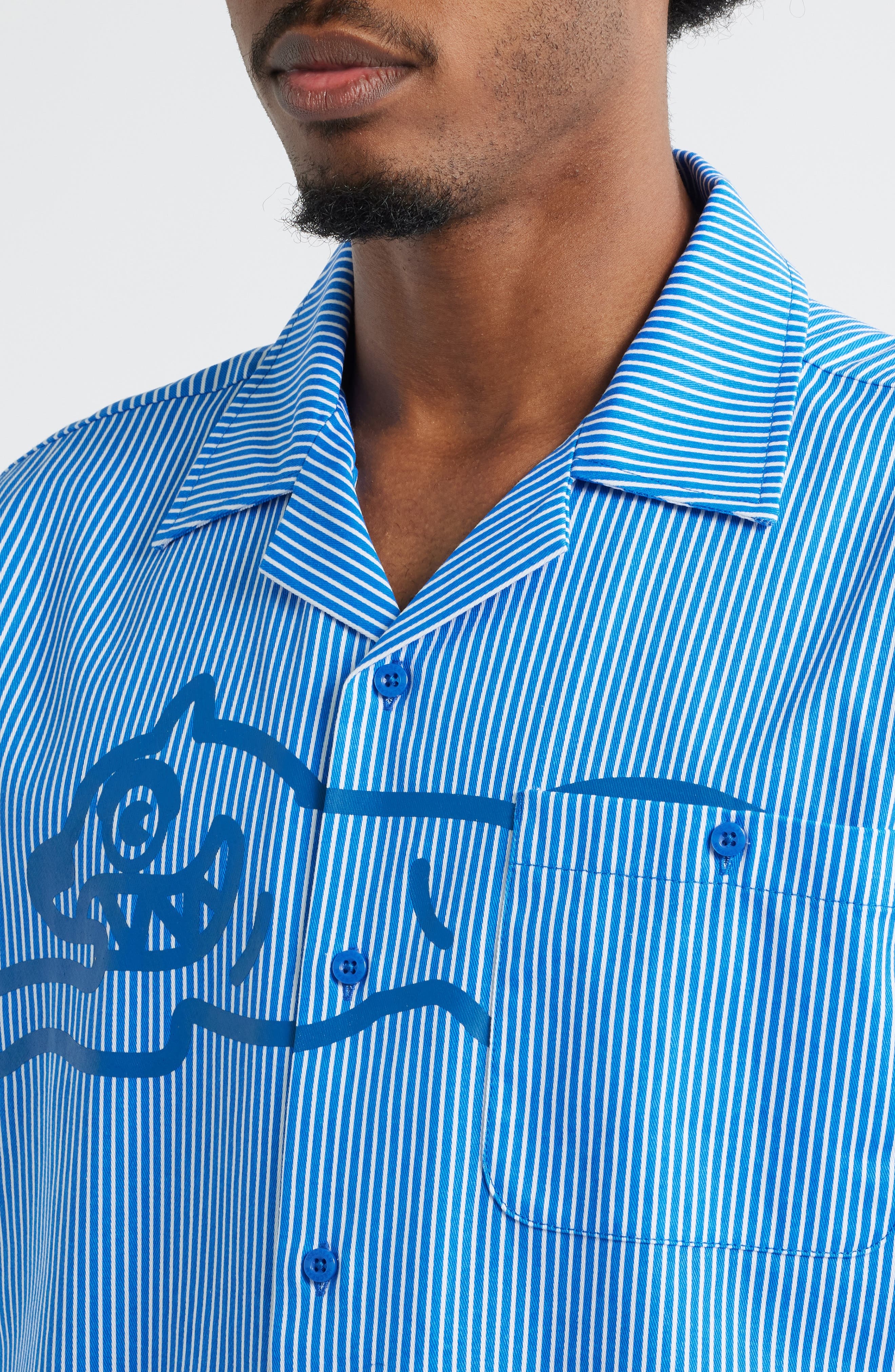 ICECREAM Decker Pinstripe Cotton Camp Shirt in Victoria Blue at Nordstrom - 2