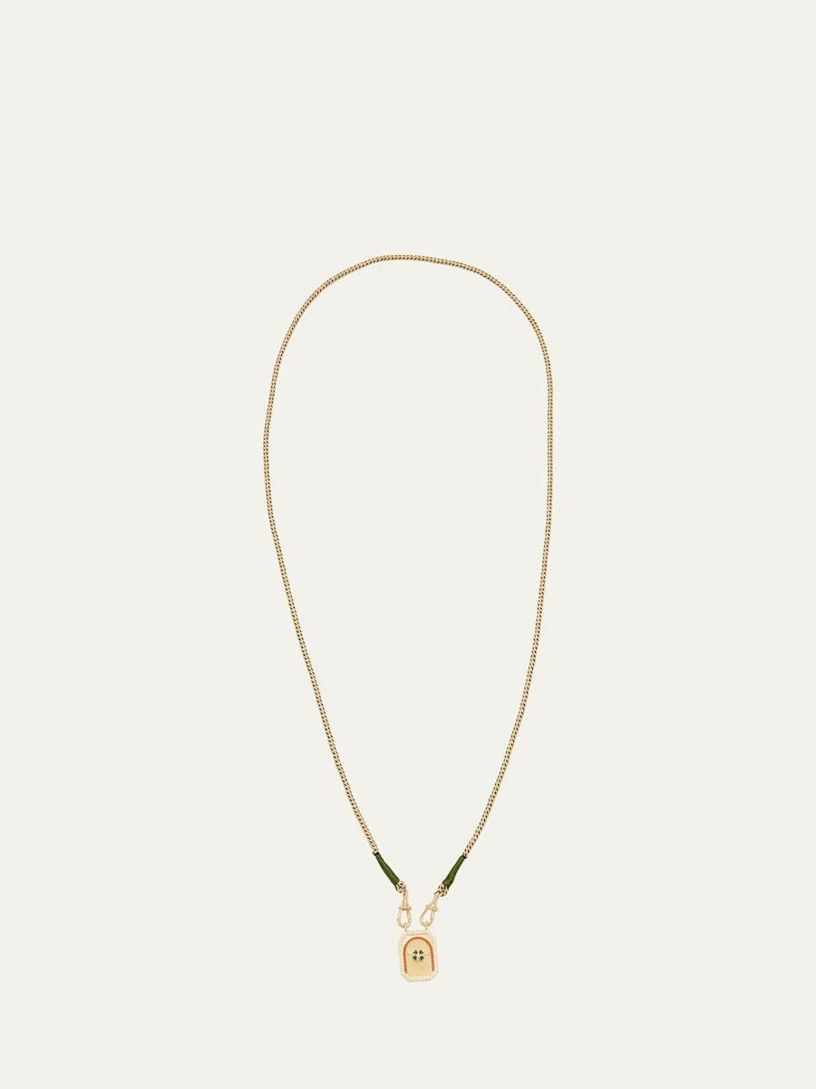 18k Rathi Link Chain Necklace with Mini Clover Pendant - 1