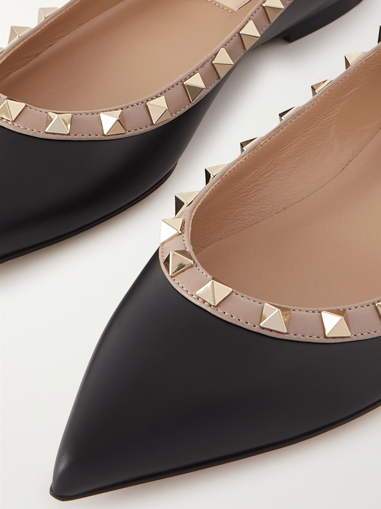 Rockstud leather point-toe flats Black - 4