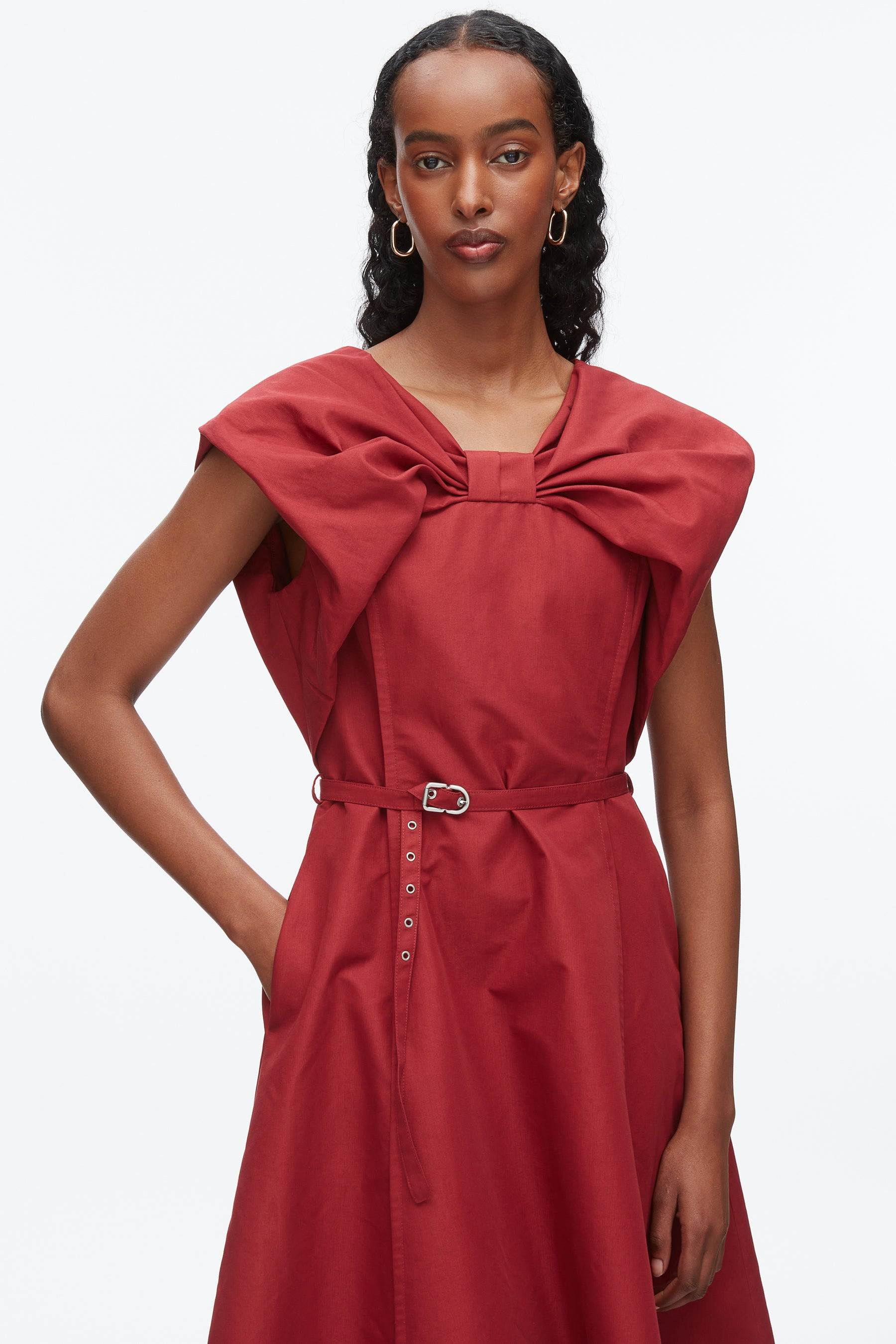 Draped Bow Dress with Belt - 5