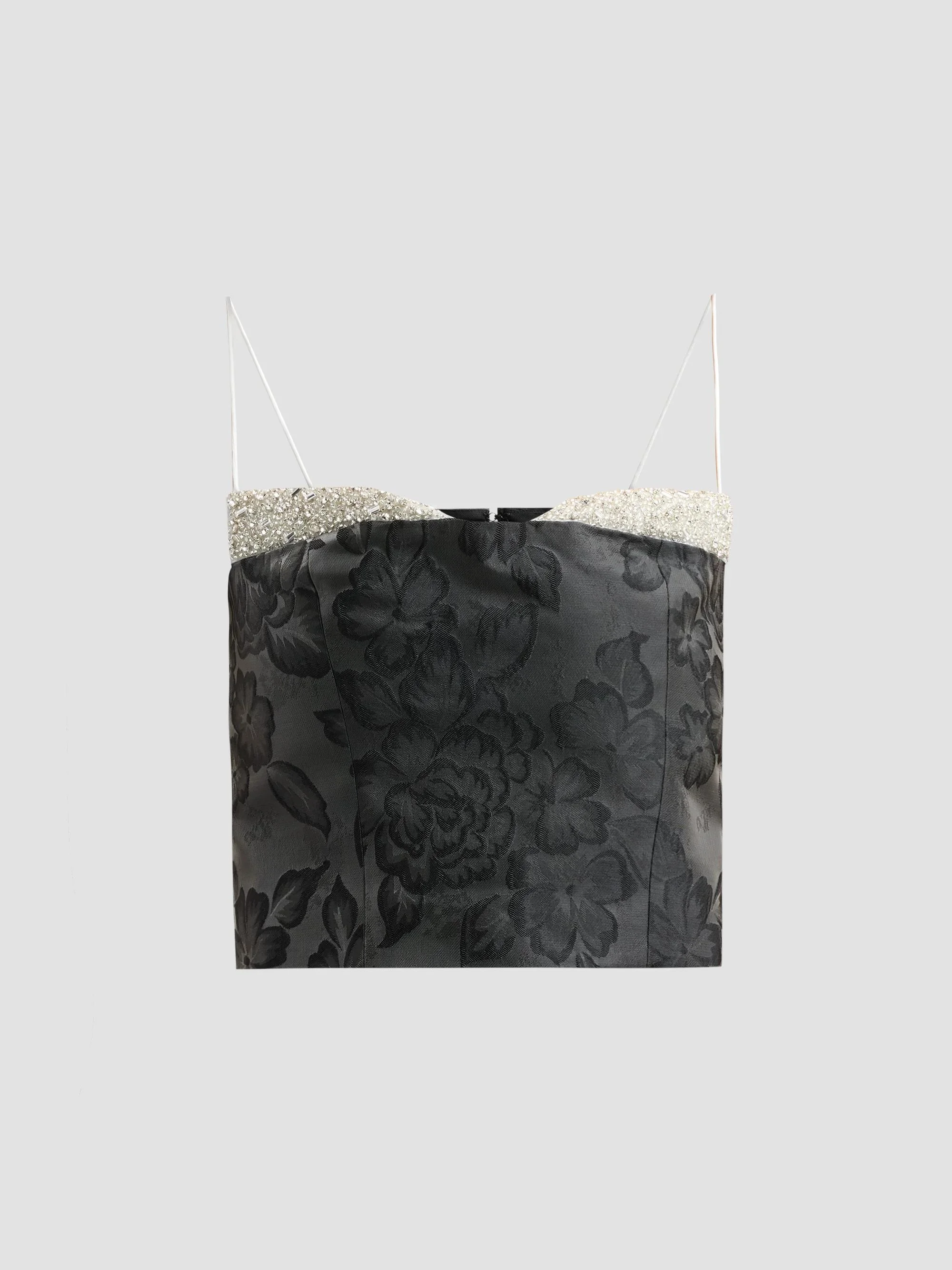 Women's Hallie Embellished Peekaboo Crop Top - Black Off White - 1