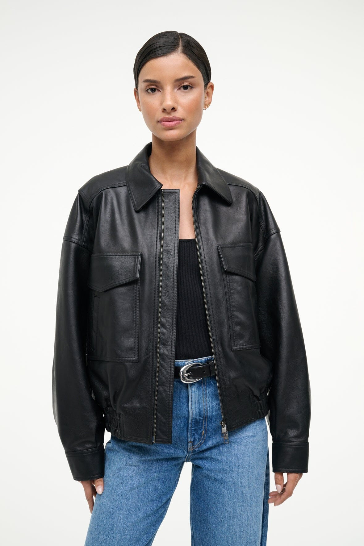 STAUD EUGENE LEATHER JACKET BLACK - 3